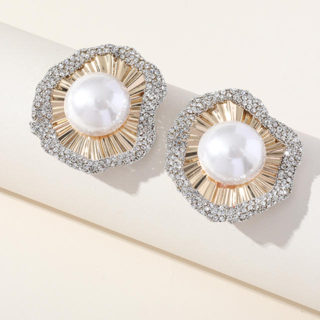 925 needle elegant diamond pearl setting women earrings