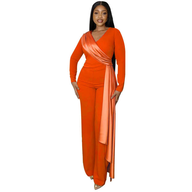 Elegant plain color long sleeve women jumpsuit