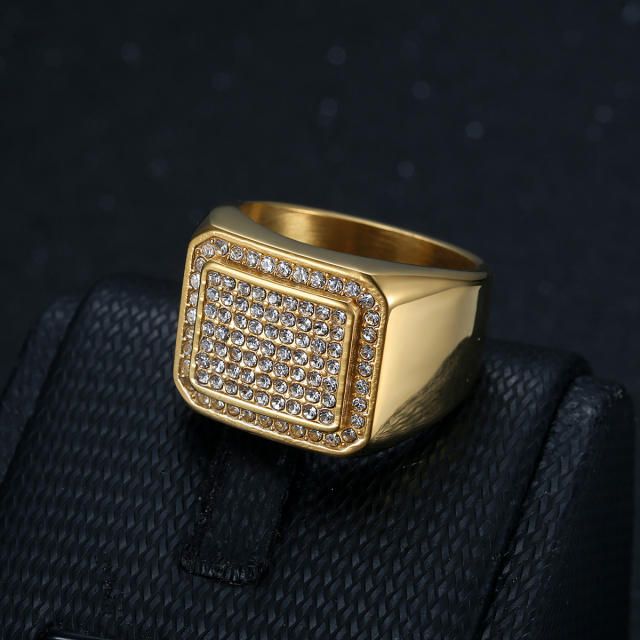 Hiphop full diamond stainless steel rings for men