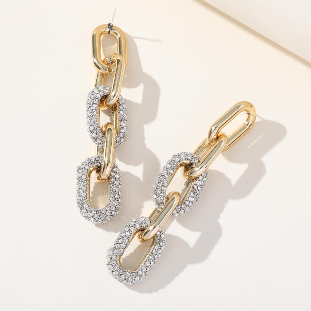 Chunky paperclip chain diamond dangle earrings for women