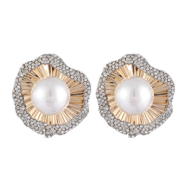 925 needle elegant diamond pearl setting women earrings