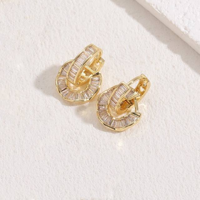 14K real gold plated copper diamond  earrings