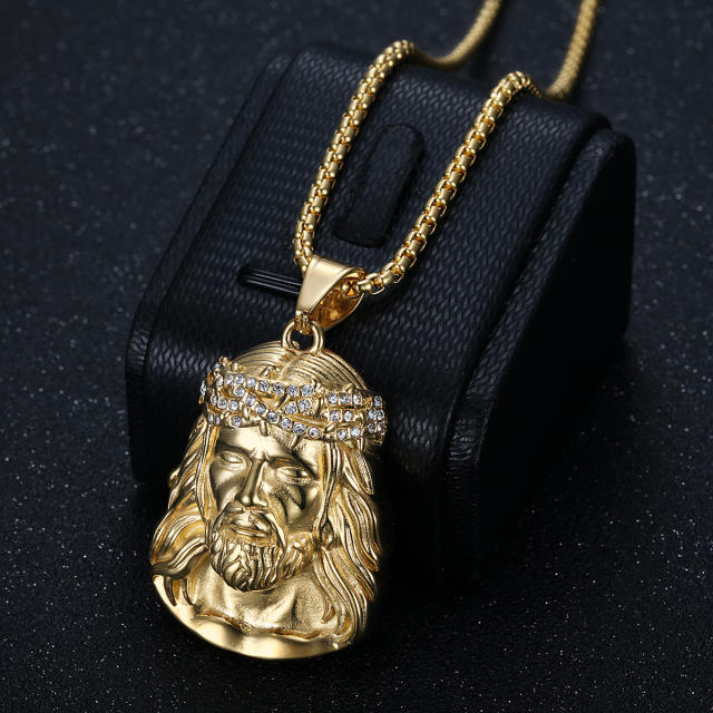 HIPHOP diamond Jesus pendant stainless steel necklace for men