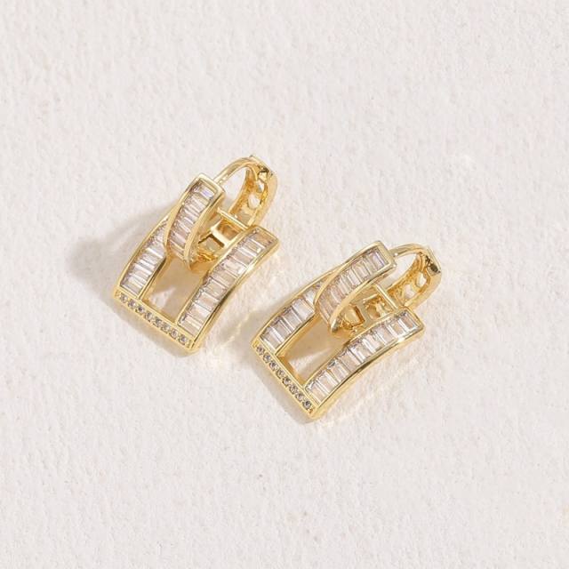 14K real gold plated copper diamond  earrings