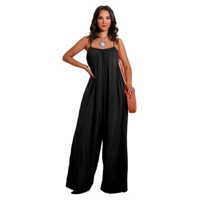 Plain color casual jumpsuit for women