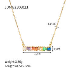 Delicate rainbow cz bar stainless steel dainty necklace