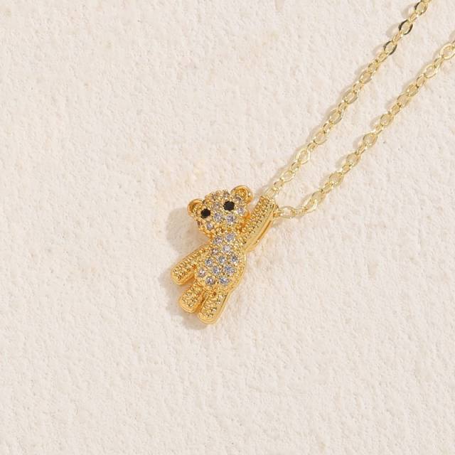 14k gold plated diamond bear pendant copper necklace