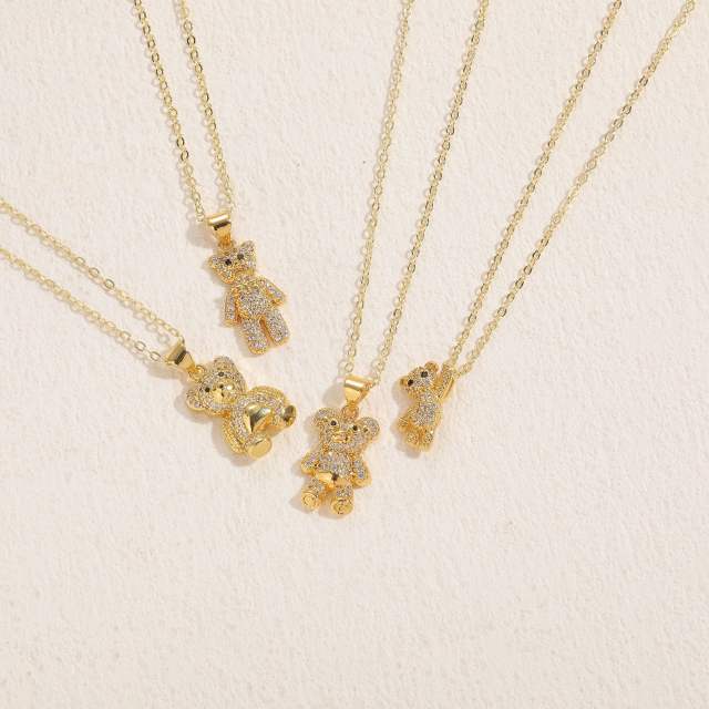 14k gold plated diamond bear pendant copper necklace