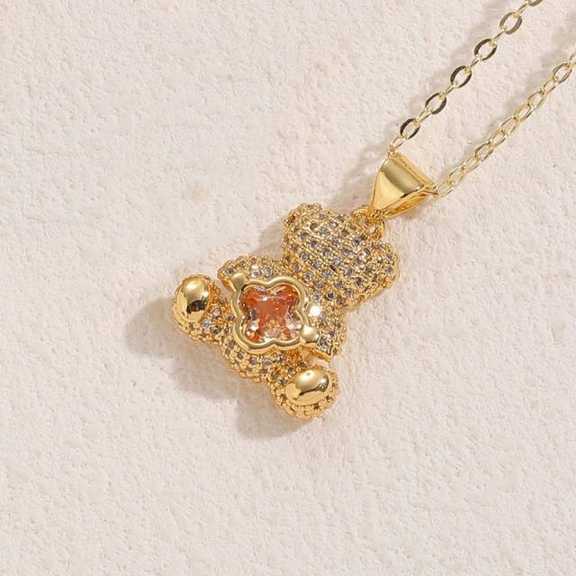 14K real gold plated clover bear pendant copper necklace