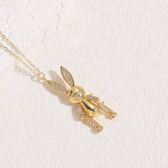 14K gold plated copper diamond rabbit pendant necklace