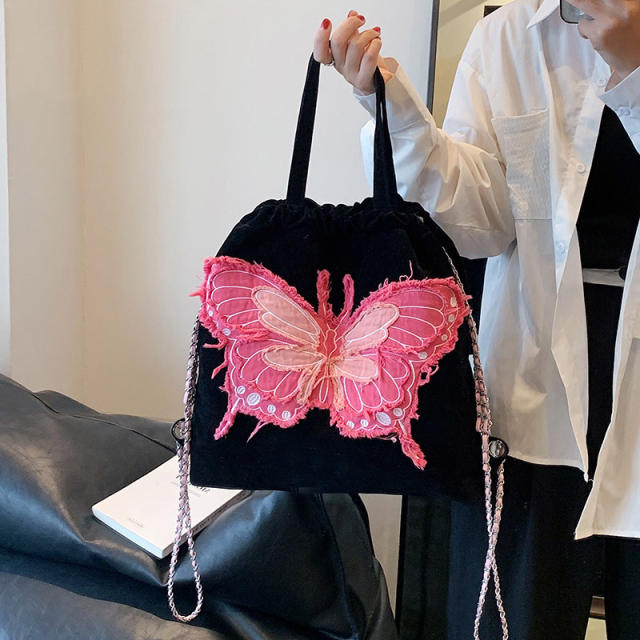 Personality canvas butterfly large storage handbag backpack