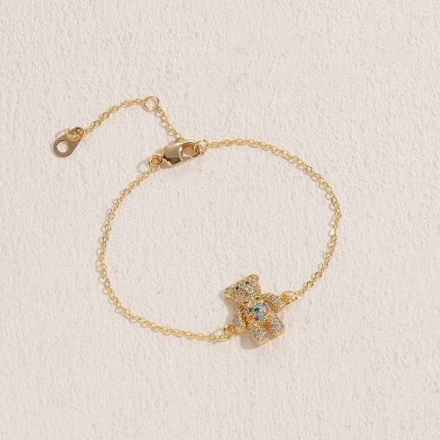 14K real gold plated full diamond bear copper bracelet