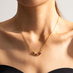 Dainty rainbow cz smile face stainless steel necklace