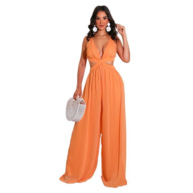 Sexy plain color chiffon women jumpsuit