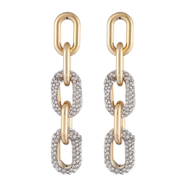 Chunky paperclip chain diamond dangle earrings for women