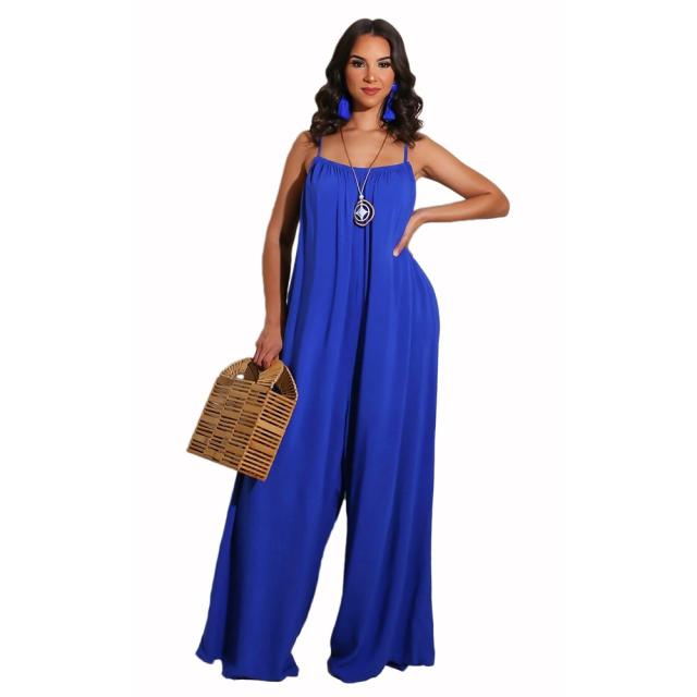 Plain color casual jumpsuit for women