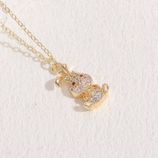 14K gold plated copper diamond rabbit pendant necklace