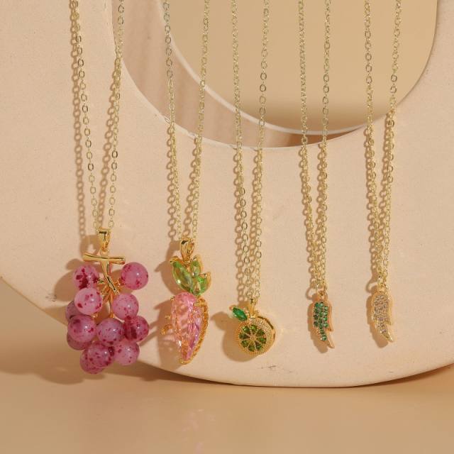 Personality fruit pendant cubic zircon gold plated copper necklace