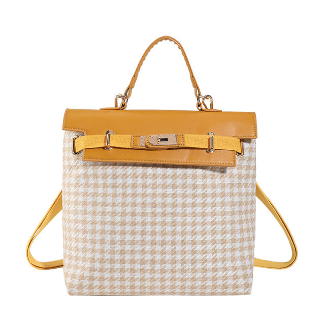 Popular plaid pattern canvas large storage backpack handbag