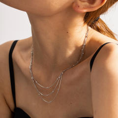 14K silver color dainty three layer chain stainless steel necklace