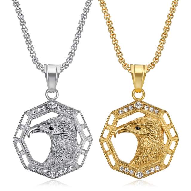 HIPHOP diamond eagle pendant stainless steel necklace for men