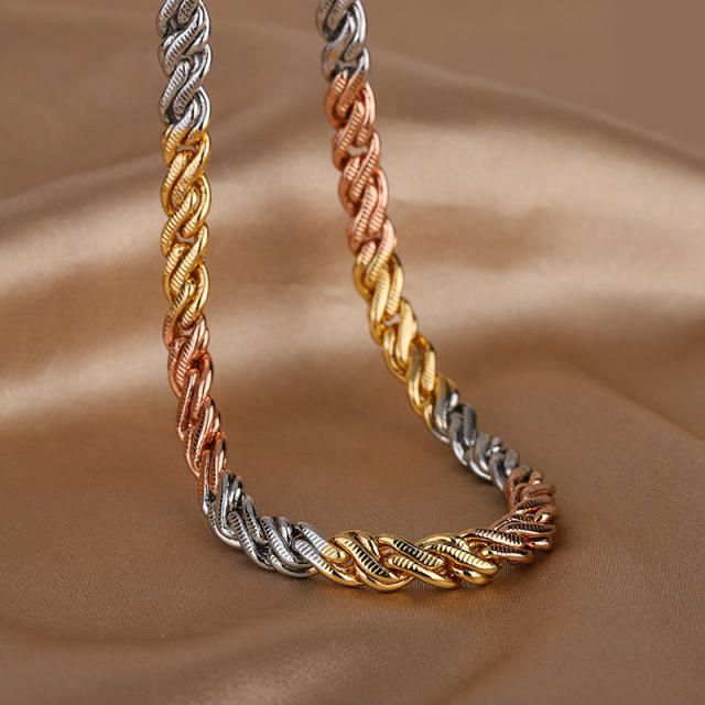Personality two tone gold plated copper chain necklace set