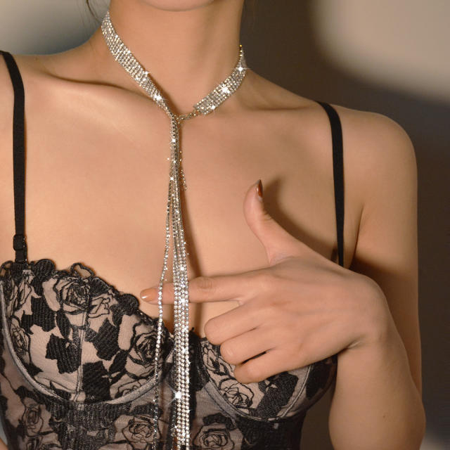 Luxury diamond tassel women choker necklace
