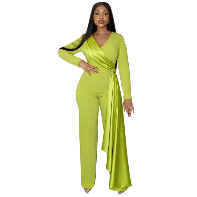 Elegant plain color long sleeve women jumpsuit