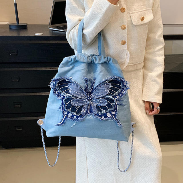 Personality canvas butterfly large storage handbag backpack