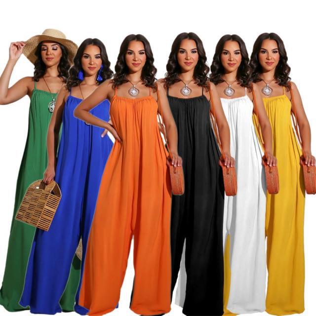 Plain color casual jumpsuit for women