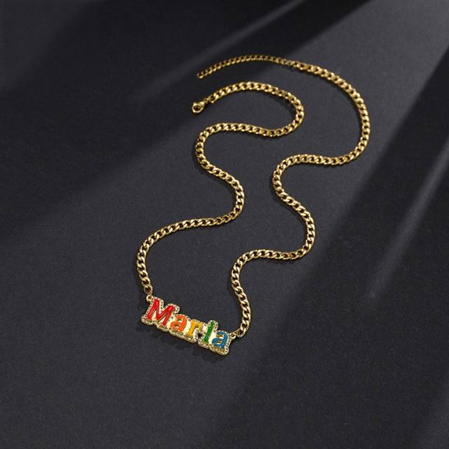 Color enamel stainless steel custom name necklace