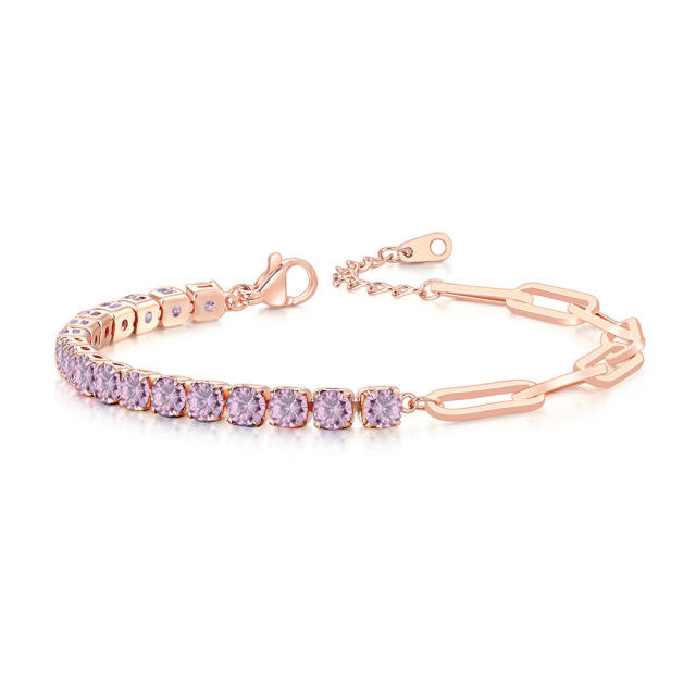 4mm tennis chain birthstone paperclip chain Asymmetric Bracelet