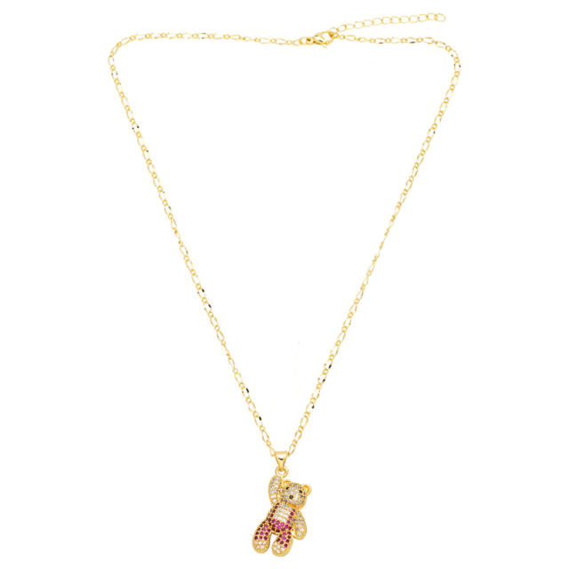 Sweet diamond bear pendant gold plated copper necklace