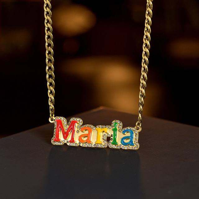 Color enamel stainless steel custom name necklace