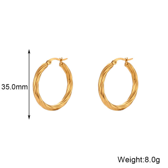 18K easy match big twist hoop stainless steel earrings