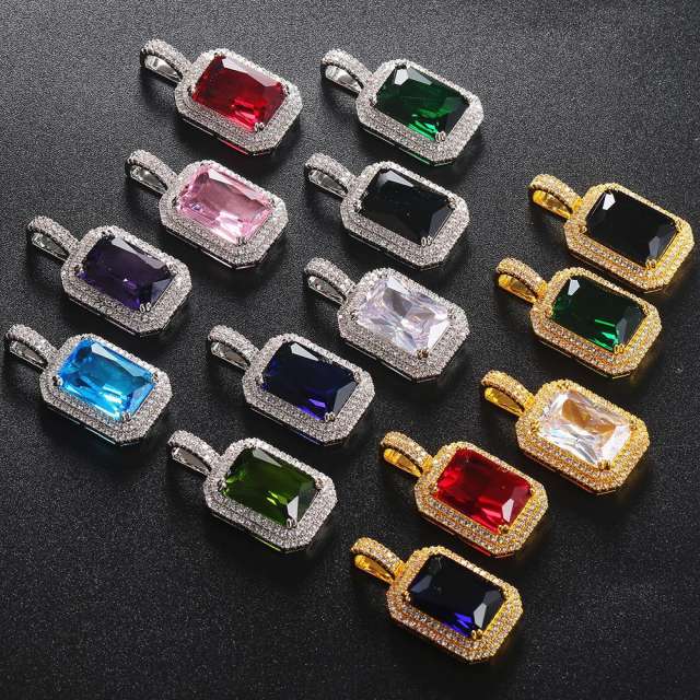 HIPHOP colorful cubic zircon radiant cut pendant