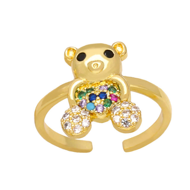 Hot sale cute heart bear gold plated copper rings