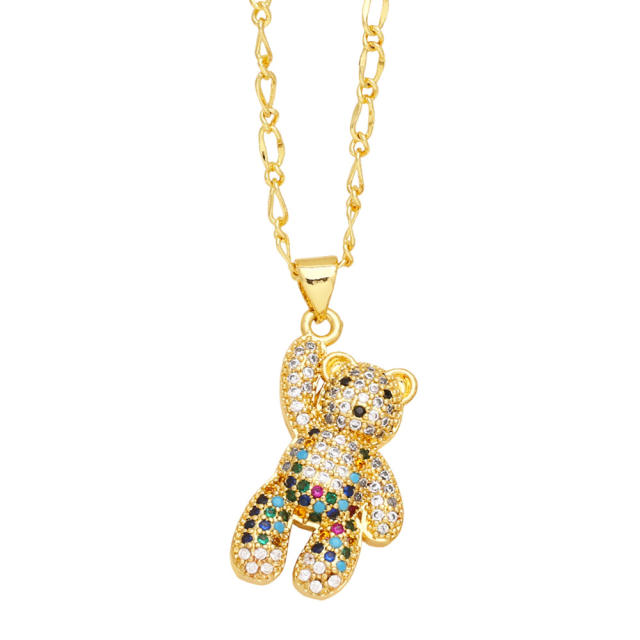 Sweet diamond bear pendant gold plated copper necklace