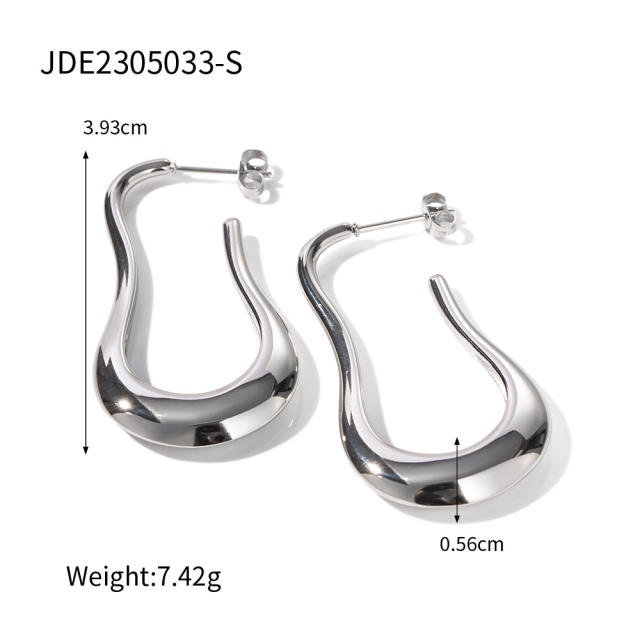 Silver color chunky stainless steel bold earrings hoop earrings