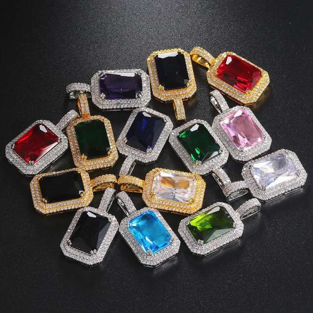 HIPHOP colorful cubic zircon radiant cut pendant