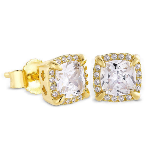 Hiphop diamond square cut cubic zircon studs earrings for men