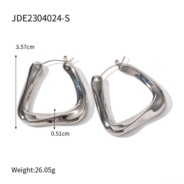 Silver color chunky stainless steel bold earrings hoop earrings