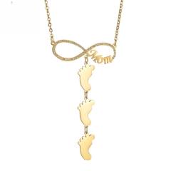 Diamond mom letter infinity engrave name stainless steel necklace