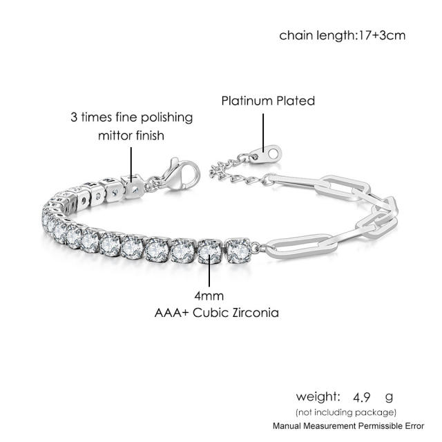 4mm tennis chain birthstone paperclip chain Asymmetric Bracelet