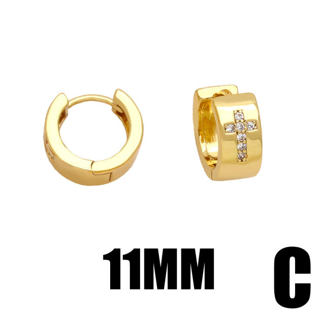 Easy match diamond cross gold plated copper huggie earrings