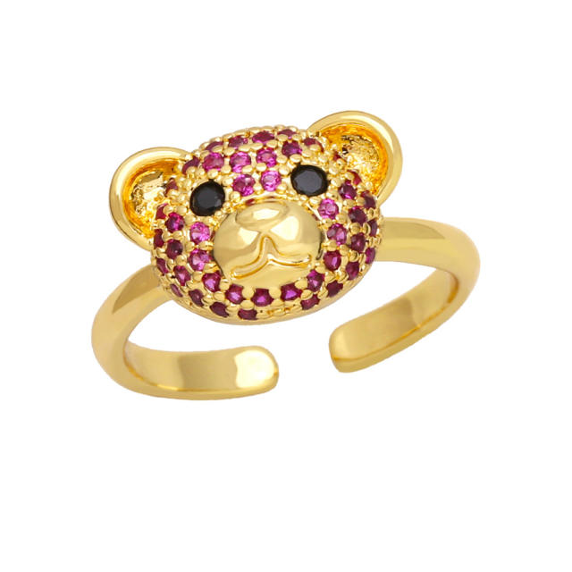 Cute full diamond colorful bear gold plated copper rings