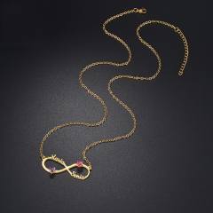 Personality birthstone infinity custom name stainless steel necklace