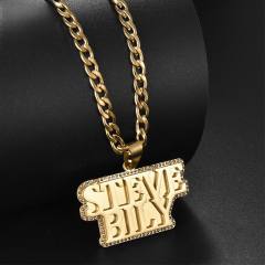HIPHOP diamond chunky name pendant stainless steel necklace for men
