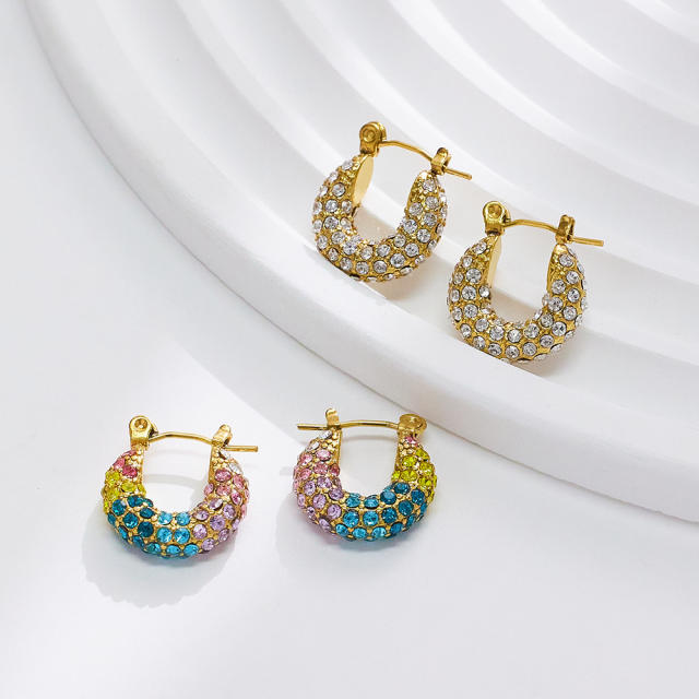 Vintage rainbow cz diamond stainless steel hoop earrings huggie earrings