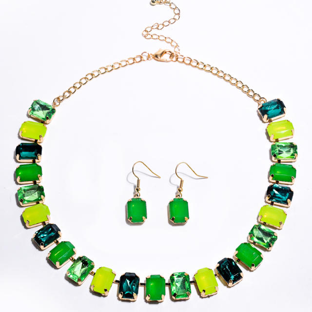 Summer chunky geometric resin crystal choker necklace set